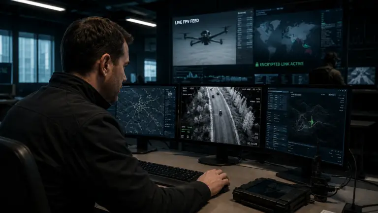 Encrypted FPV video link system at military command center